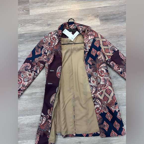 Chico’s Paisley Print Lined Colorful Trench Coat Button Front Size 0 US 4/6 NWT - Picture 9 of 12